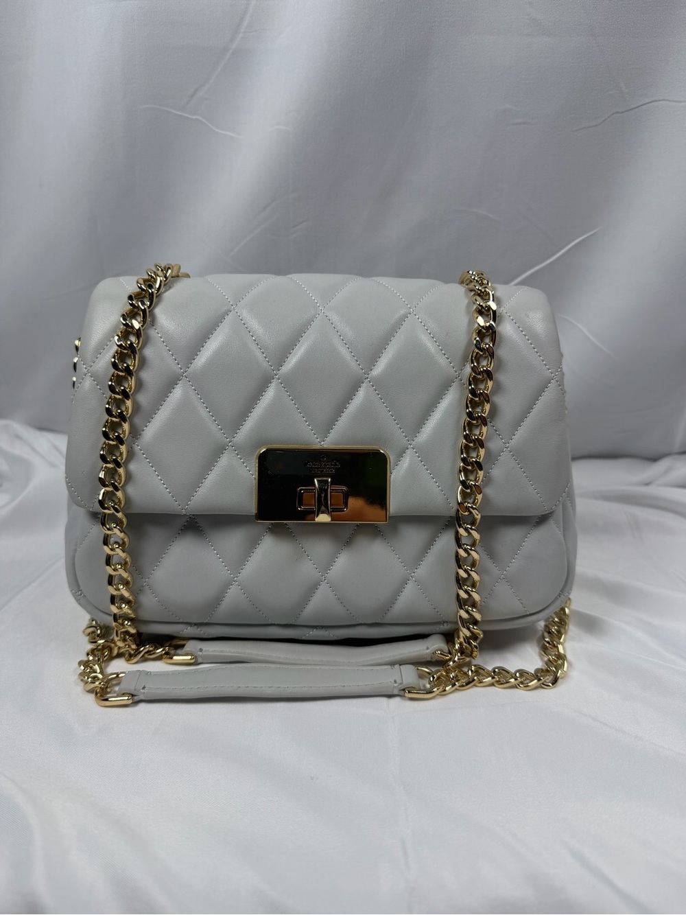 kate spade Quilted Chain-Handle Crossbody in Light Gray with Gold Hardware